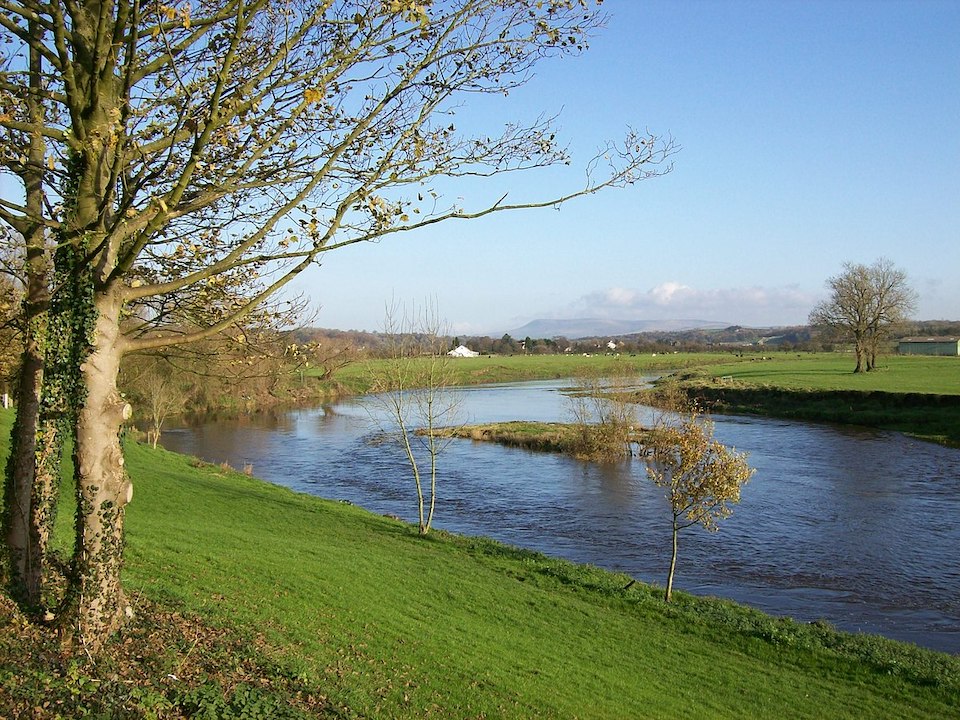 The River Ribble, near Preston in the UK, in the sunshine.