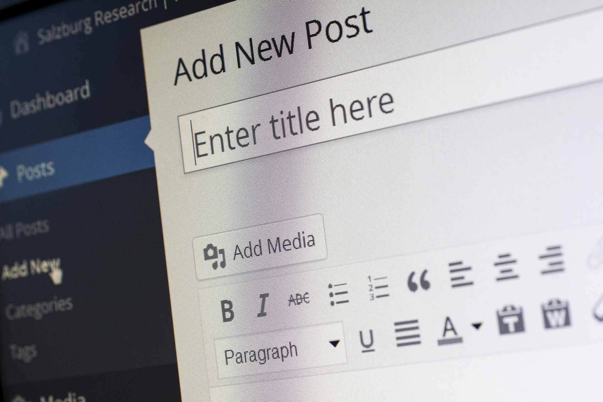 An image of adding a new post in the backend of WordPress, a commonly-used platform by Conservation Communicators.