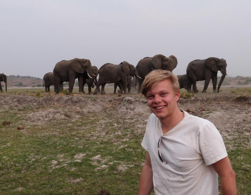 Save-The-Rhino-intern-Aron-White-with-elephants-in-Namibia